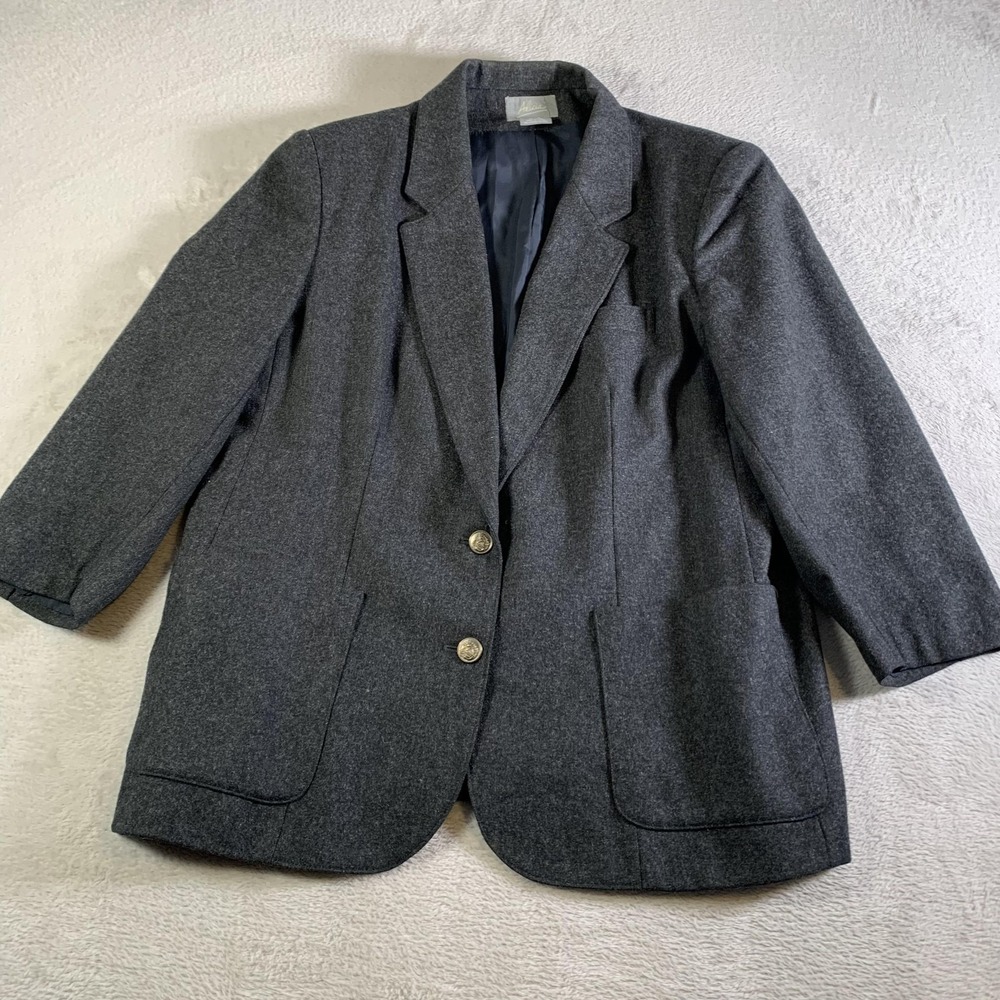 Vintage Alicia Blazer Womens 40 Gray Wool Long‎ Two Button Made Japan Lined